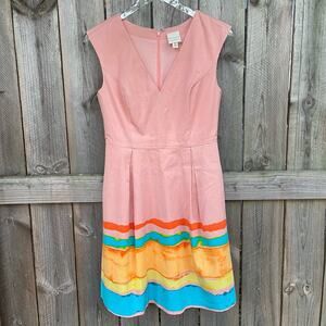 Anthropologie X Tracy Reese Dress Painterly Pleated Mini Fit & Flare Pink Size 2